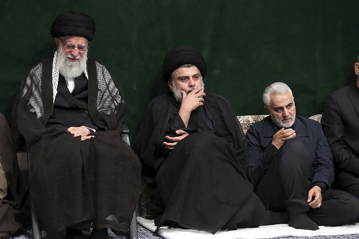 Ayatollah Ali Khamenei, Muqtada al-Sadr and Qassem Soleimani 