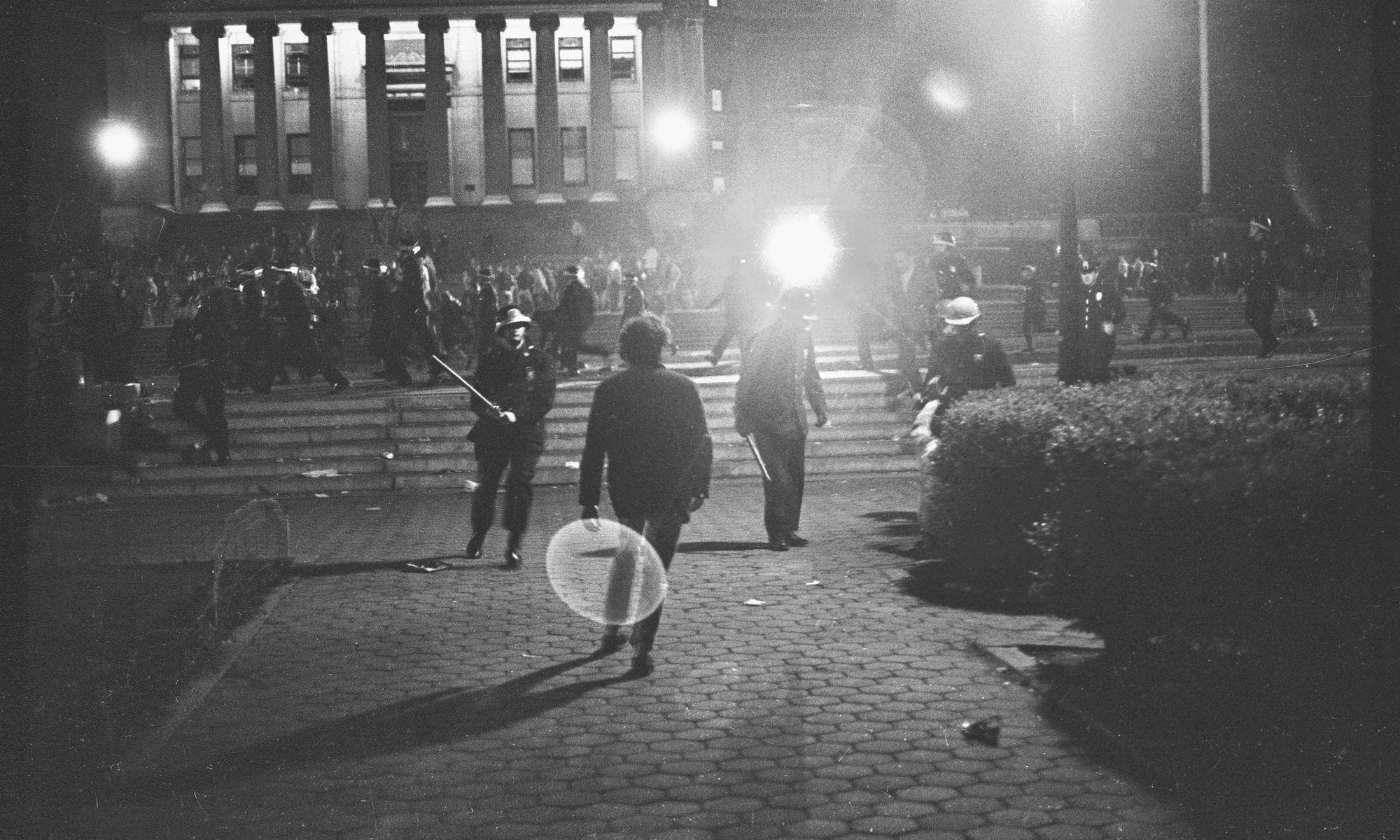 Police clear the Columbia campus, April 30, 1968.