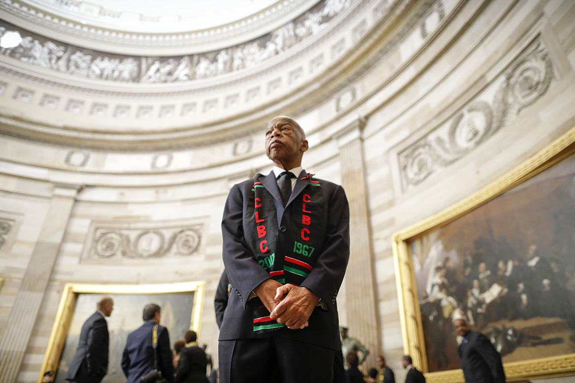 WASHINGTON, DC - OCTOBER 24: Rep. John Lewis (D-GA) and other members of the Congressional Black Caucus wait to enter as a group to attend the memorial services of U.S. Rep. Elijah Cummings (D-MD) at the U.S. Capitol October 24, 2019 in Washington, DC. Rep. Cummings passed away on October 17, 2019 at the age of 68 from 