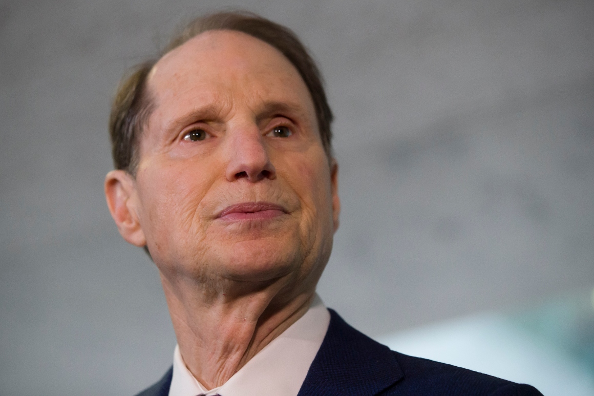 Sen. Ron Wyden, D-Ore., pauses while speaking on Capitol Hill, Tuesday, Feb. 26, 2019.